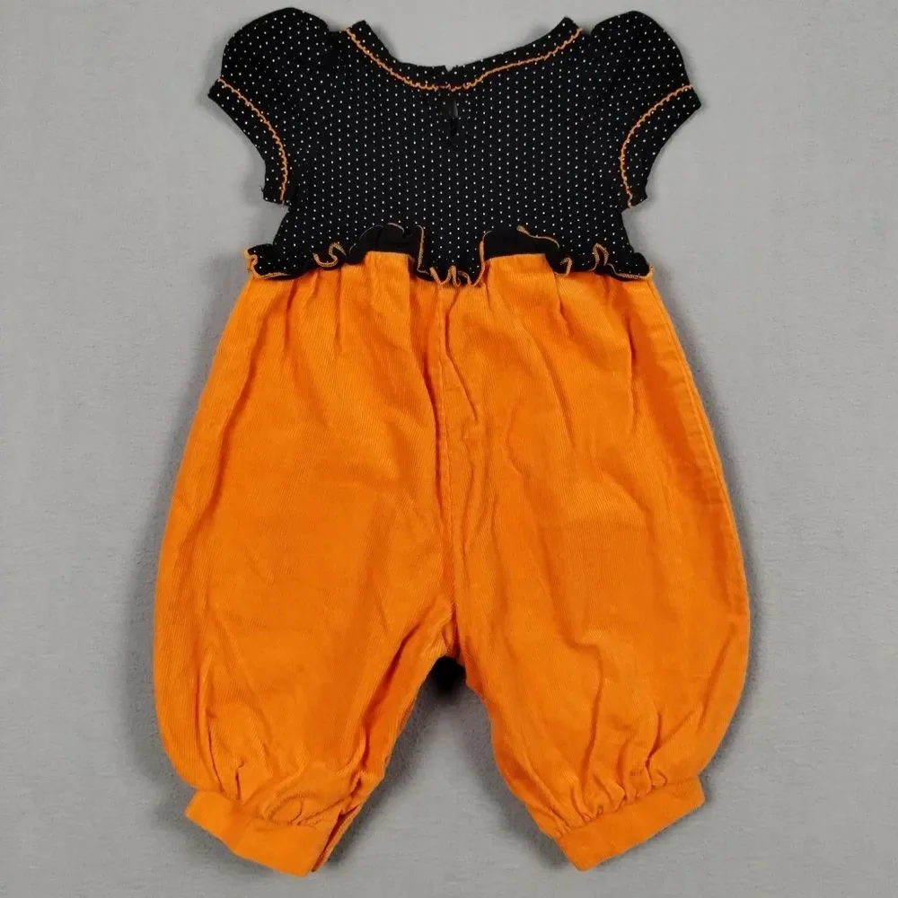 Bonnie Jean Baby Halloween Romper Cat Ghost Corduroy Orange Black Size 6-9 Month